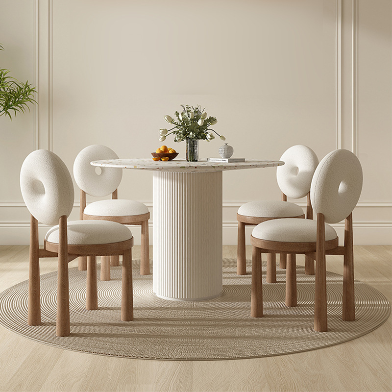 Oak Wooden Cashmere Dining Chairs Lamb Velvet For Modern Office