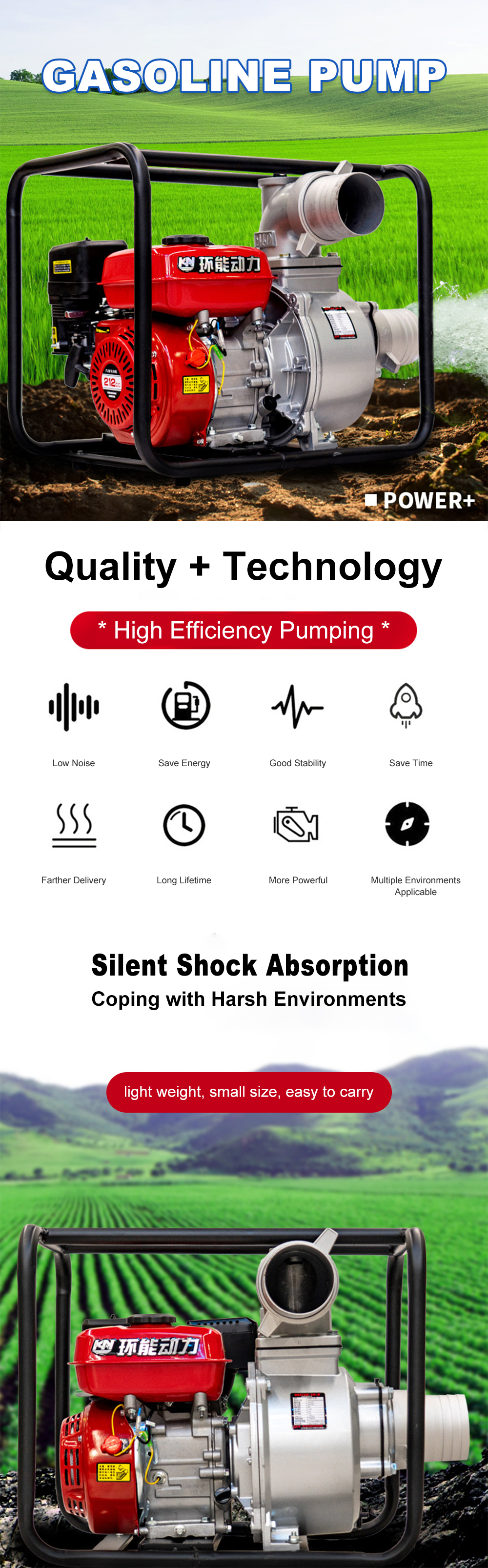 Low Noise Petrol Water Pump For Agriculture Small 2 Inch Farm Water Pump