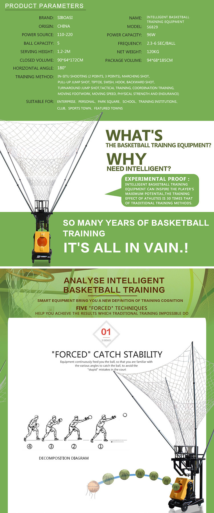 Siboasi AC 100V Automatic Basketball Shooting Machine Indoor Sports Equipment For Training