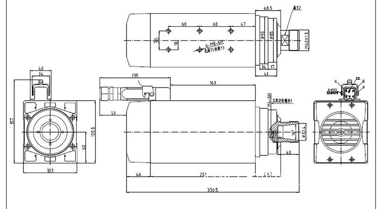 220v / 380v Fan Cooling 4.5kw 300hz ER32 Square Air Cooled Spindle Motor for CNC Router