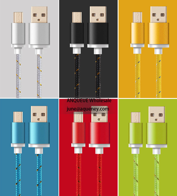 Wholesale 1.5M Nylon Braid Black good Quality Micro USB Cable for iPhone, Samsung