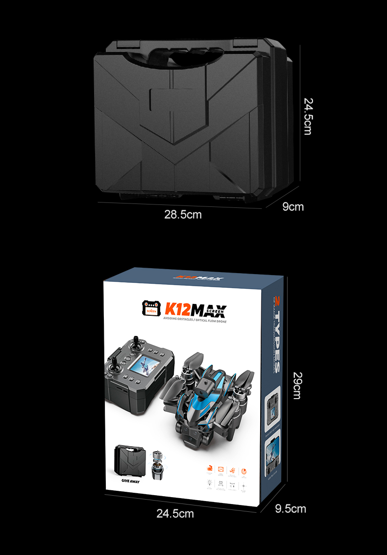 Newest 3 Hd Cameras K12 Max Drone Optical Flow 4k Fpv Infrared Obstacle Avoidance Drones Foldable Quadcopter RC Drone Toys