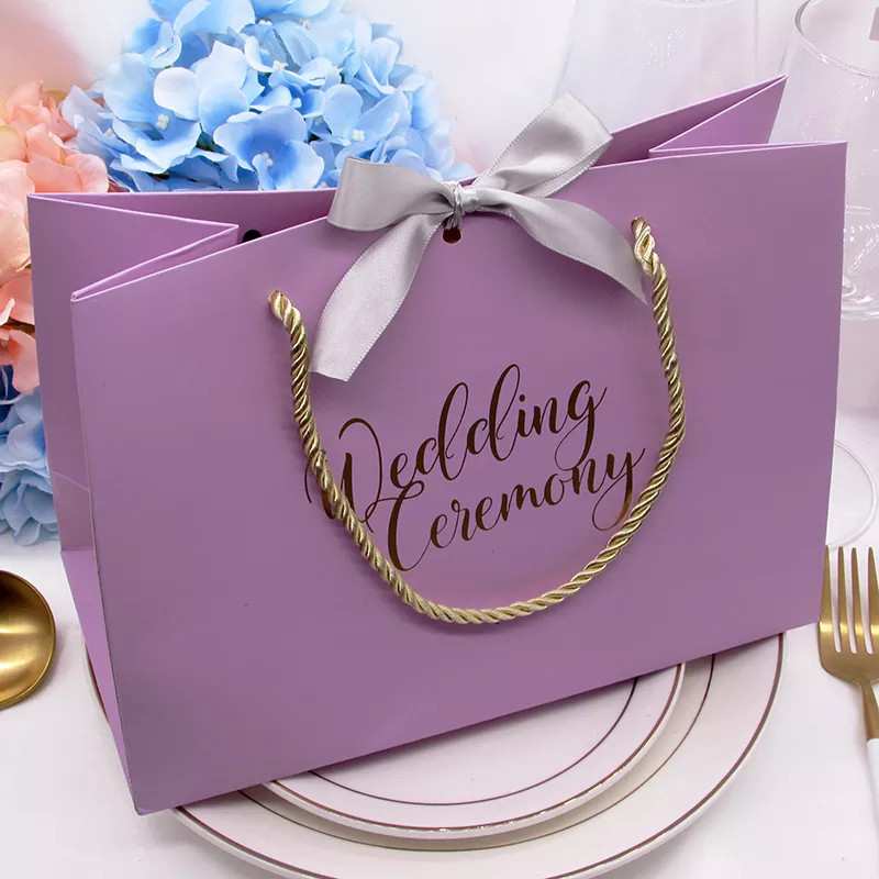 Offset Printing Patch Handle Kraft Paper Bags Paper Welcome Bags For Wedding Guests