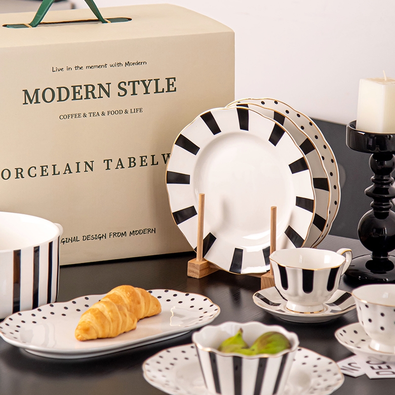 Modern 4 Porcelain Dinner Set Soup Plate Bowl Dish Cup Gift Sets For Moms Day