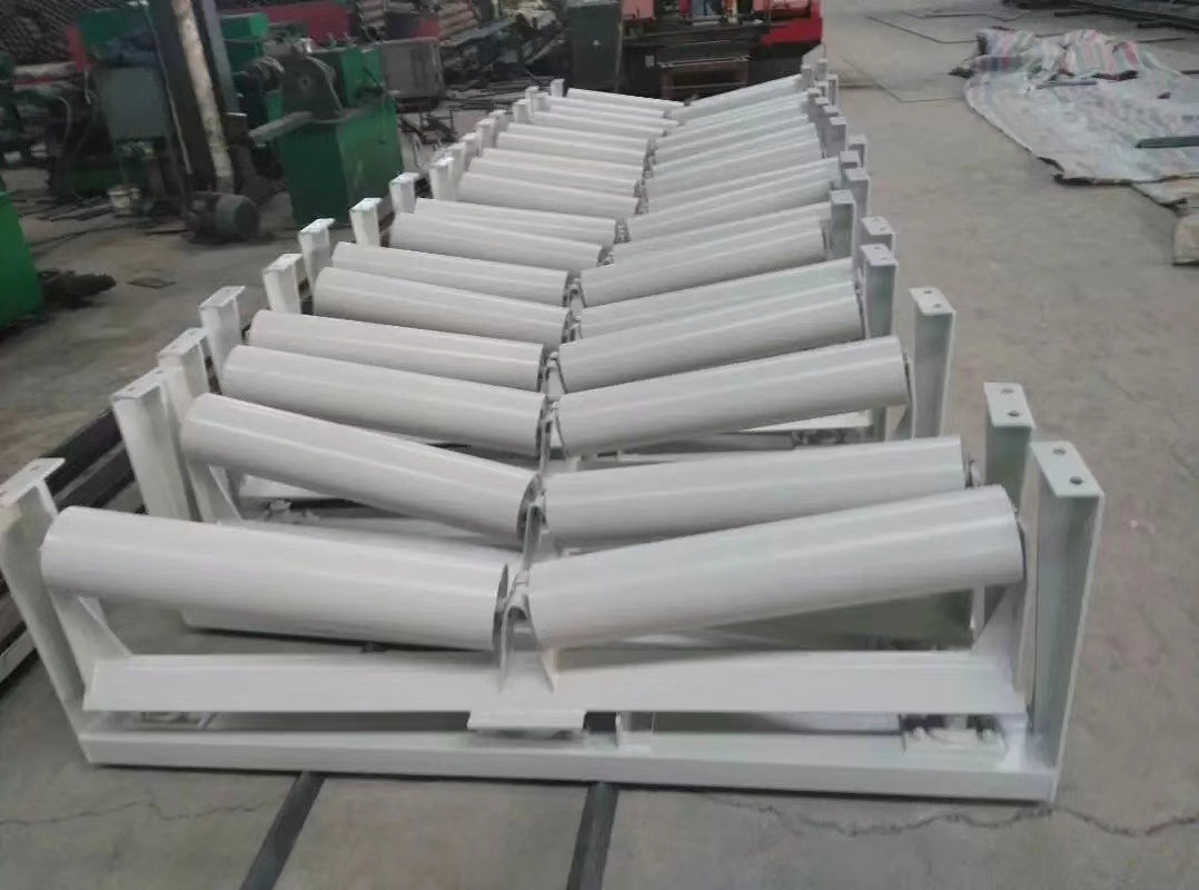 Rubber Cushion Q235 Trough Idler 219mm Dia Conveyor Transition Rollers