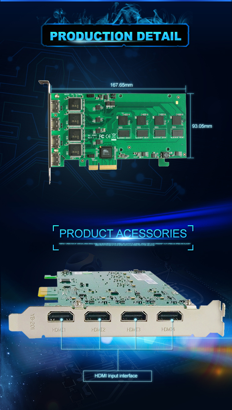 1080P60 HDMIx4 Video Capture Card for Real Time Live Streaming and Video Conference