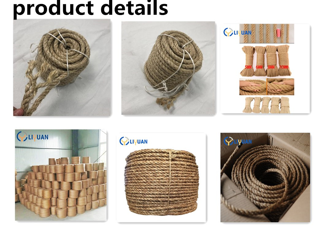 Natural Brown 12mm Jute Rope 3 Ply Twist Jute Manila Rope for Packaging Length 100yard