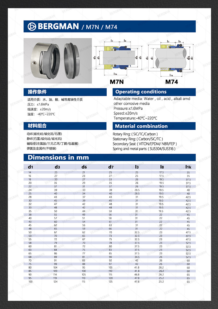 M37G M3N 18mm-90mm G60 G4 G6 G9 G13 G16 BS Bo BP Pump Mechanical Seal