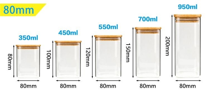 High Borosilicate Snack Glass Storage Jars 1600ml With Bamboo Lids