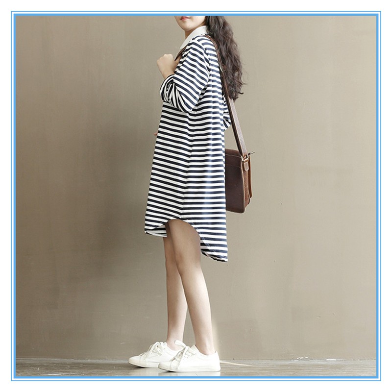 Polo Shirt Design Winter Korean Striped Dresses New Fashion Lady Dress
