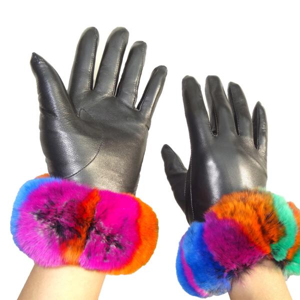 Fashion Lamb Fur Genuine Womens Soft Leather Gloves With Custom Size