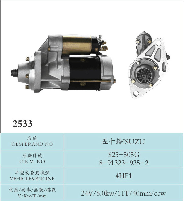 Isuzu Hitachi Starter Motor High Speed Copper Material S25-505G 8-91323-935-2 4HF1