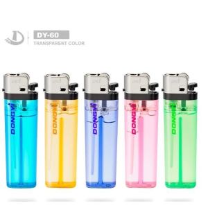  Plastic Model NO. DY-60 Transparent Color Cigarette Flint Gas Lighter with Consumption Manufactures