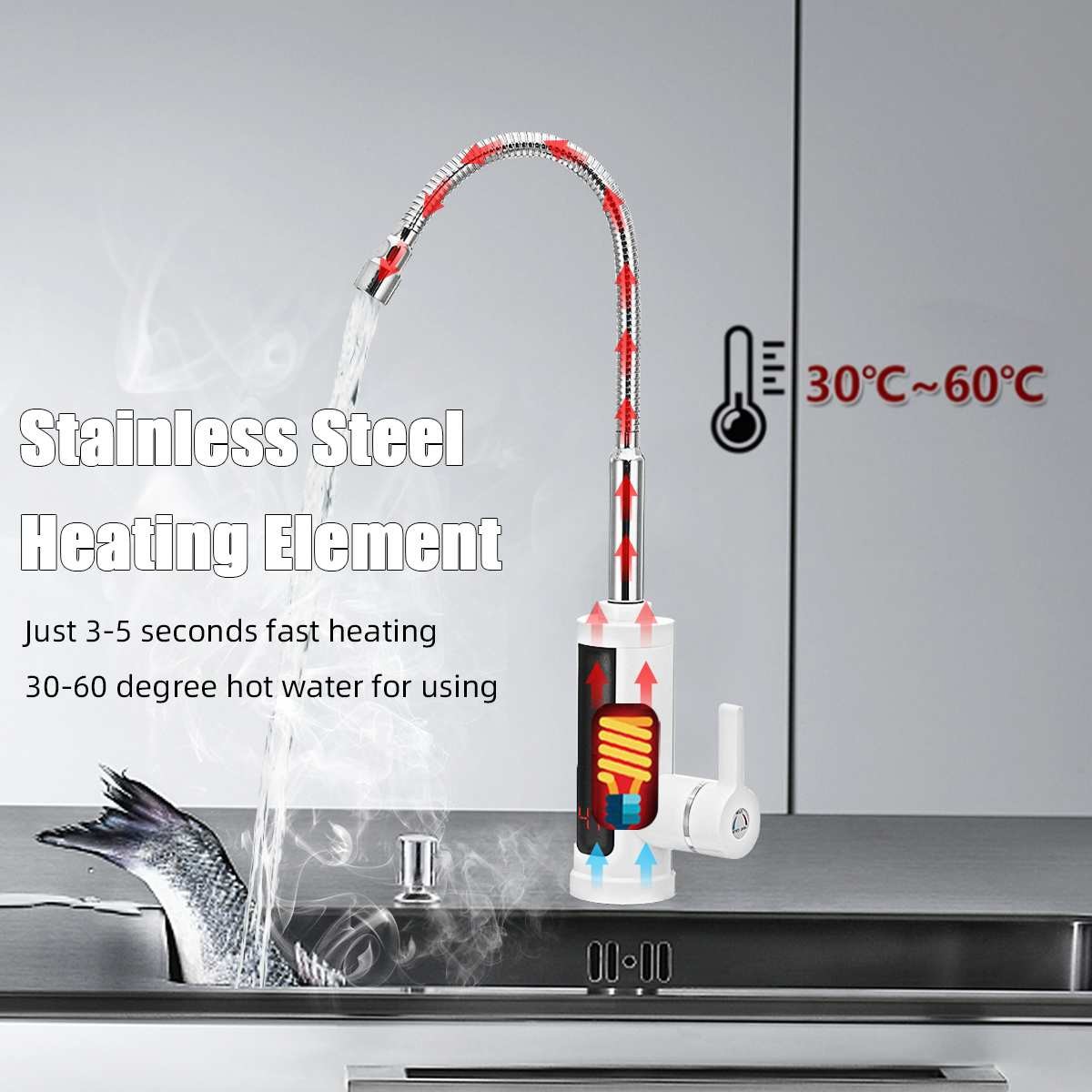 SS304 Kitchen Instant Hot Water Tap 220 Volt fast electric faucet