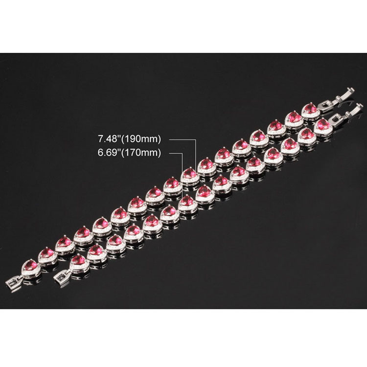 Fashion Platinum Plated Links Chain Heart Shape Red Cubic Zirconia Tennis Bracelet (JDS949RED)
