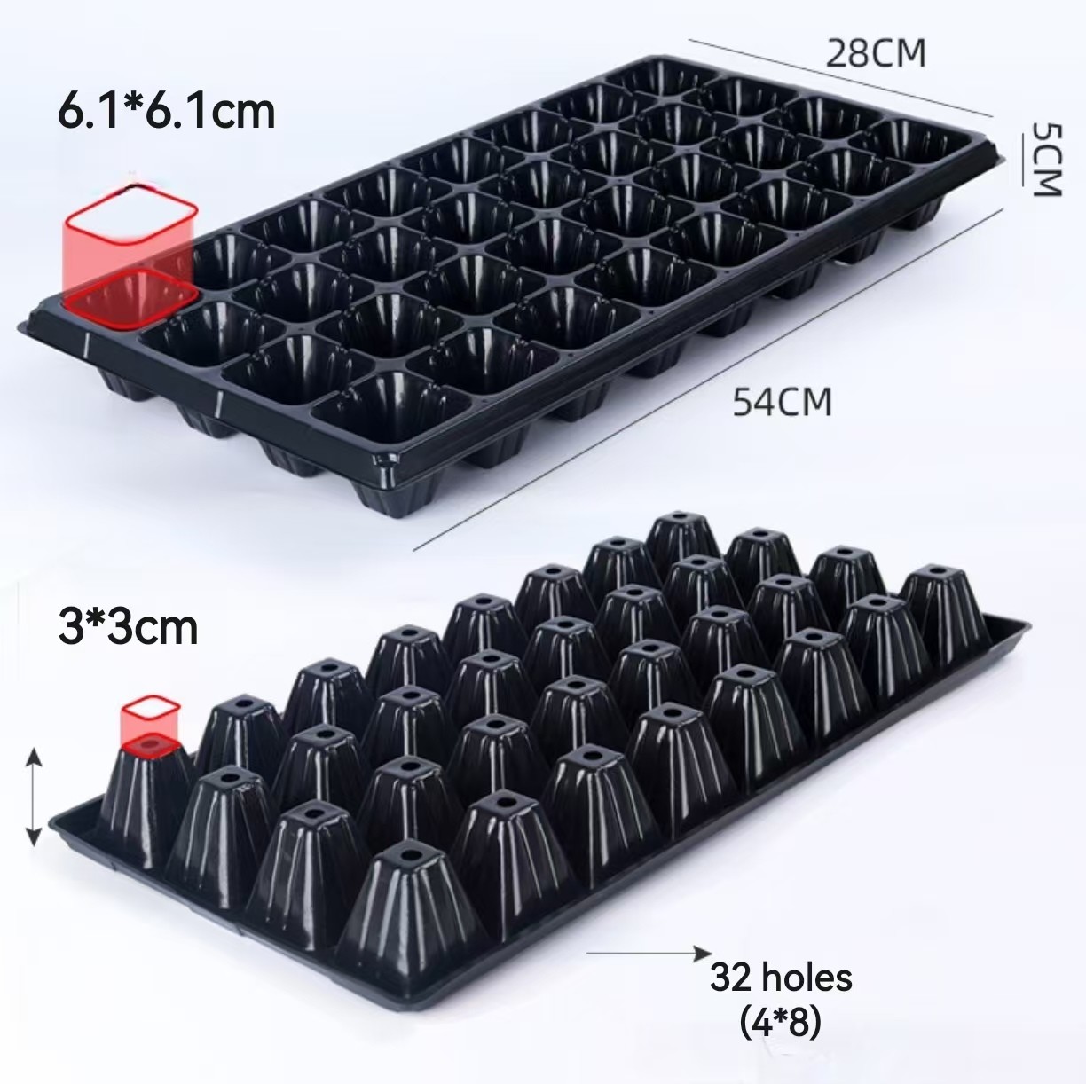 Rectangular Nursery Seedling Tray PS Plastic 32 Cell Seed Starter Tray