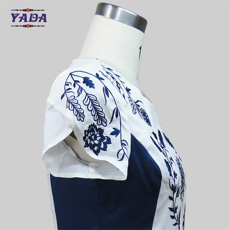 Elegant round neck embroidery summer one piece party swing dress dinner dresses western wear for ladies