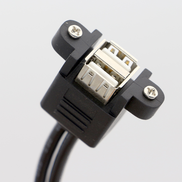 Screw Locking Stud 0.5m 1m Male to Female Dual USB 2.0 Panel Mount Extension Cable