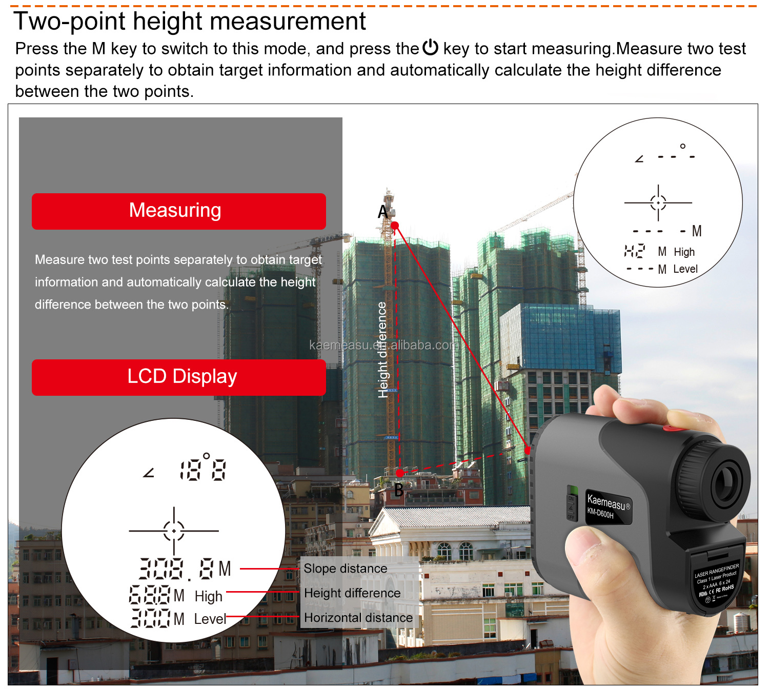 450m High Precision Rangefinder Golf Range Finder Distance Meter Laser Works Rangefinder