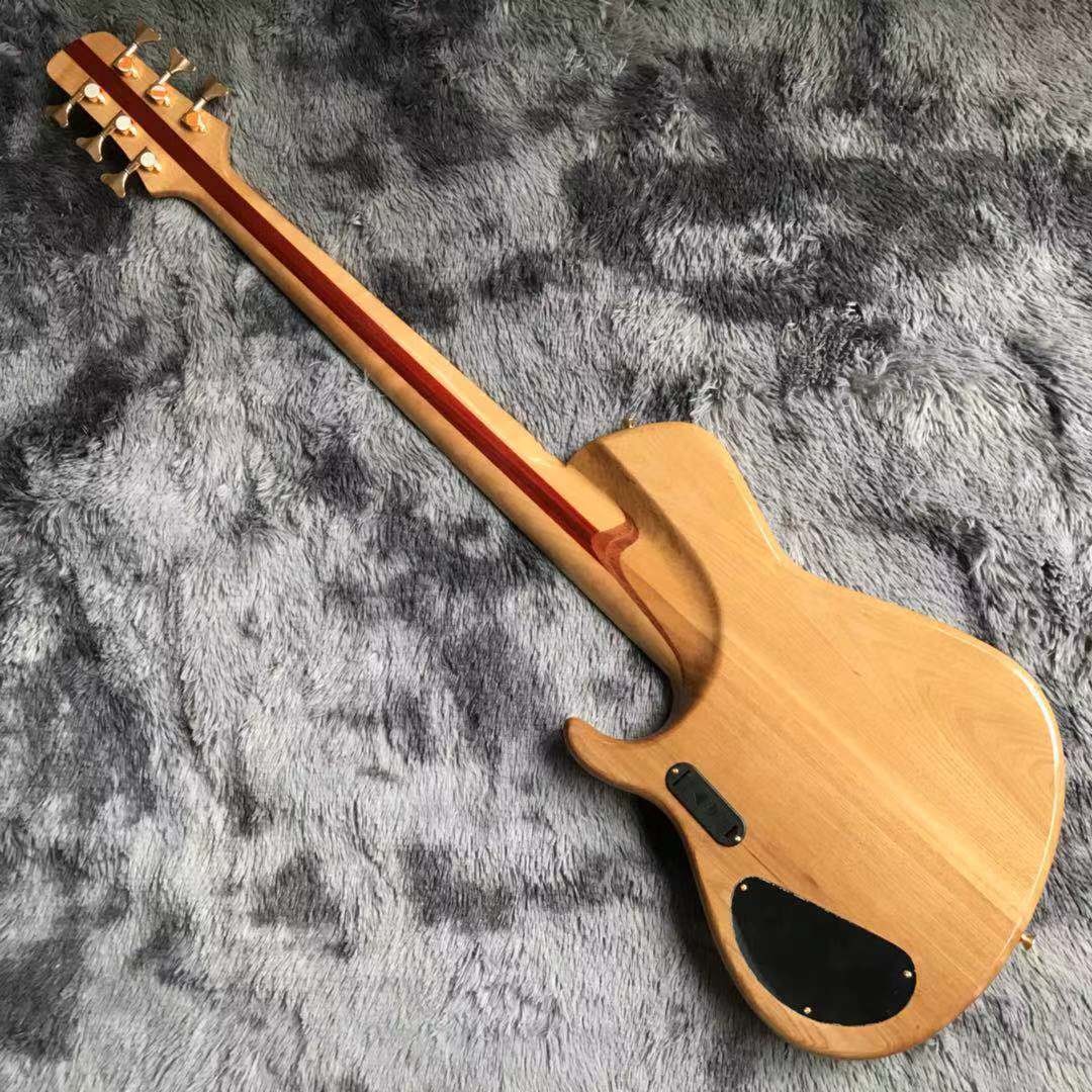 Custom Neck Throu Body Flamed Maple Top Ash Wood 6 Strings Guitar Bass with 940mm Scale Lengthen