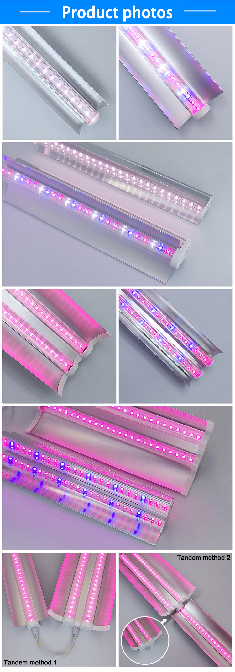 Double Row T8 LED Grow Light Fixture 36W Linkable Grow Light Strips For Indoor Plants