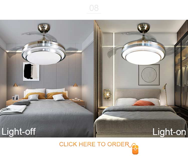 Retractable Blades LED Ceiling Fan with Remote Control and 42 Inch Acrylic Lampshade