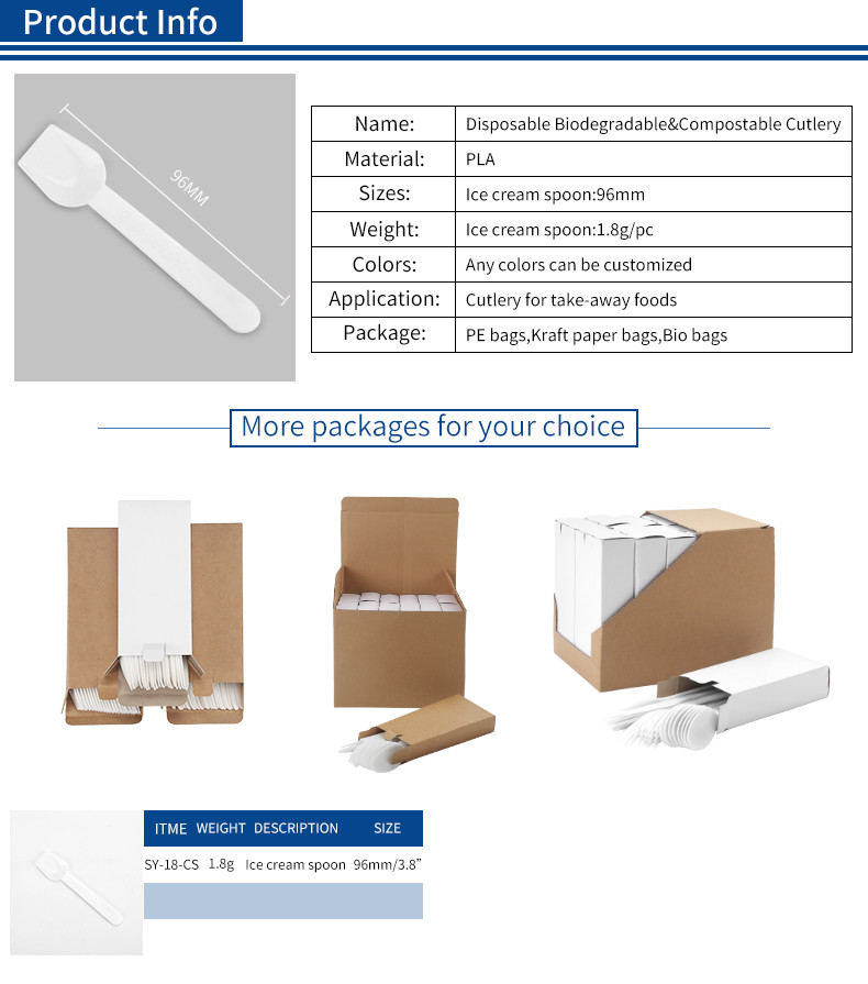 Food Grade ECO Ice Cream Spoons PLA Cutlery Based Bioplastic Disposable