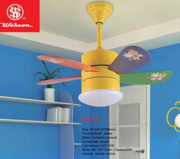 Dimmable Colorful Wood Ceiling Fan Light 36 Inch Suspended Mounted For Hotel