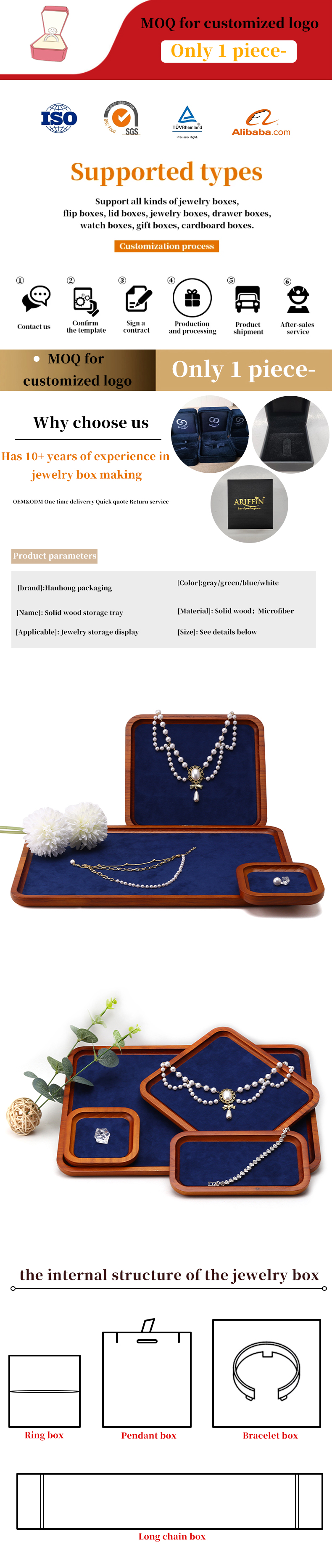 Solid Wood Luxury Jewelry Display Props Navy Super Fiber Lining for Jewelry Exhibition