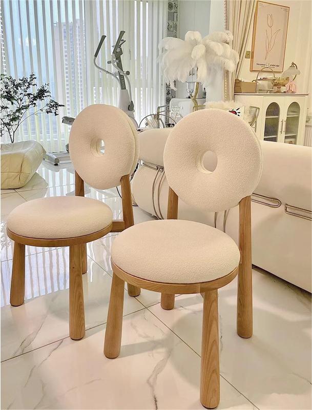 Oak Wooden Cashmere Dining Chairs Lamb Velvet For Modern Office