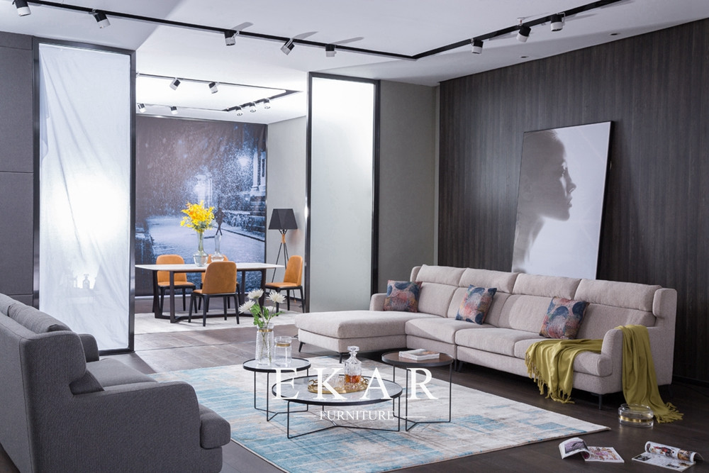 Contemporary Wide Fabric Corner L Shaped Sectional Living Room Sofa