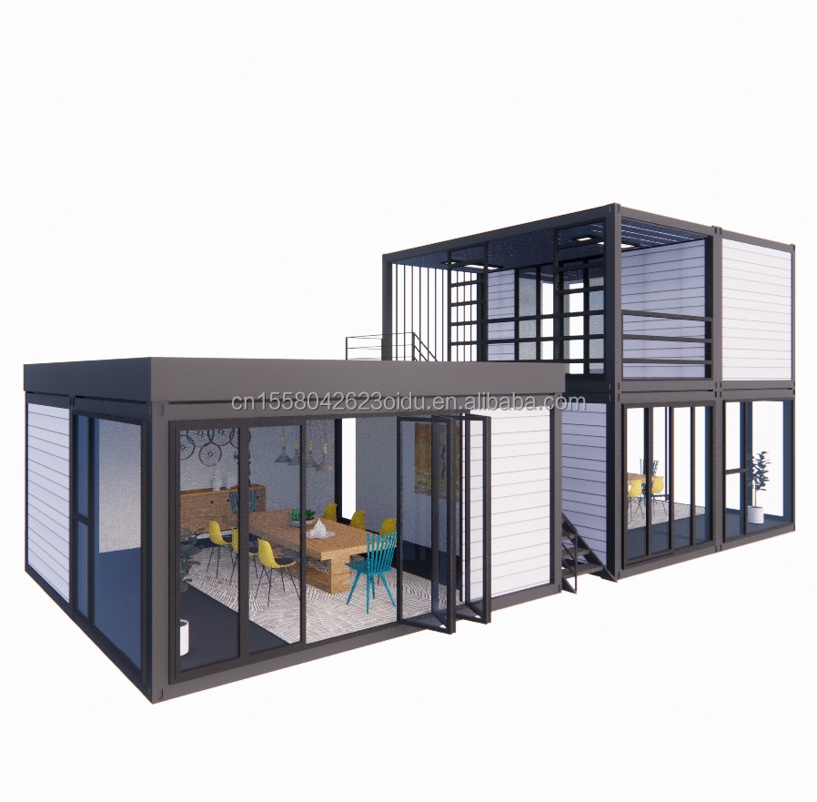 Galvanized Steel Square Tubes 40ft 20ft Deluxe Bedroom Large Glass Studio Movable House for Living in Customized Design