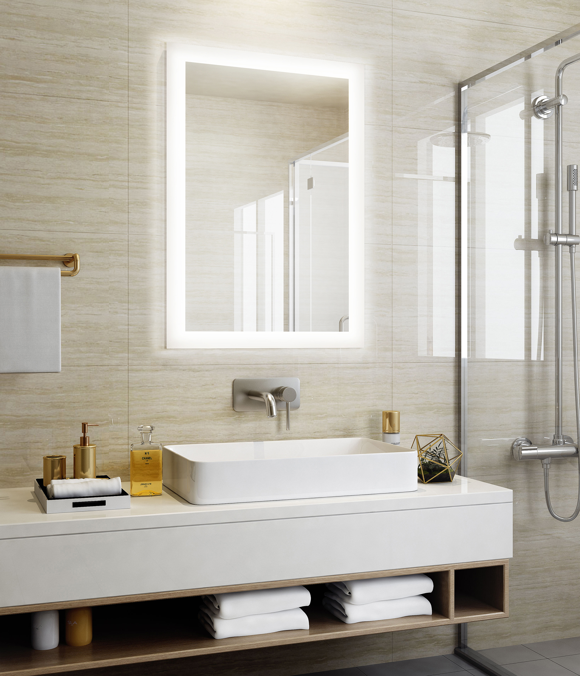 Modern Aluminum Frameless Lighted Makeup Mirror Erosion Resistant Rustproof