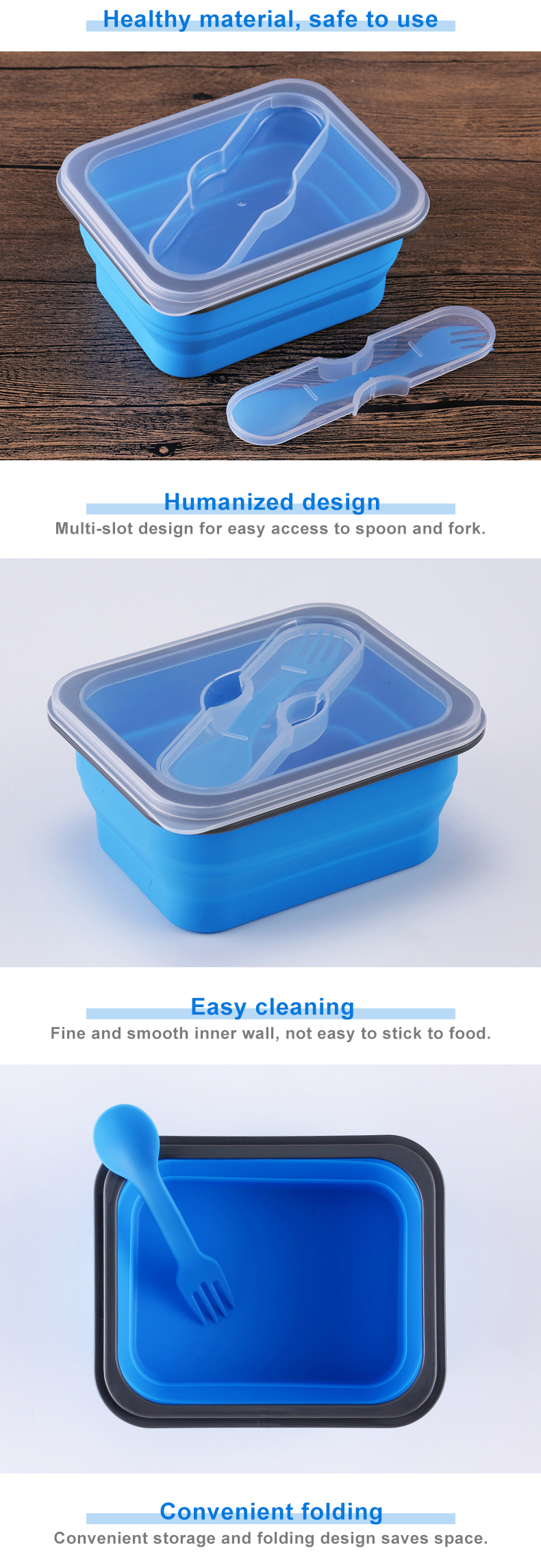 Rectangle Collapsible Silicone Bento Box For Kids
