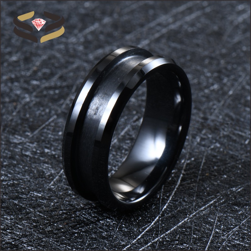 Men'S Women'S Black Wedding Ceramic Rings 4mm 6mm 8mm With Customizable Inlay