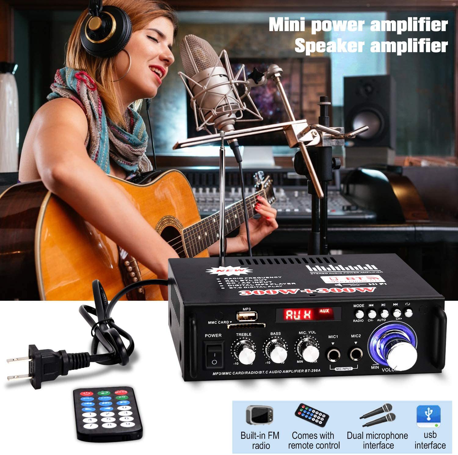 2 Channels 2.0 LCD Display 300W 300W Digital HIFI Audio Stereo Power Amplifier for Sound
