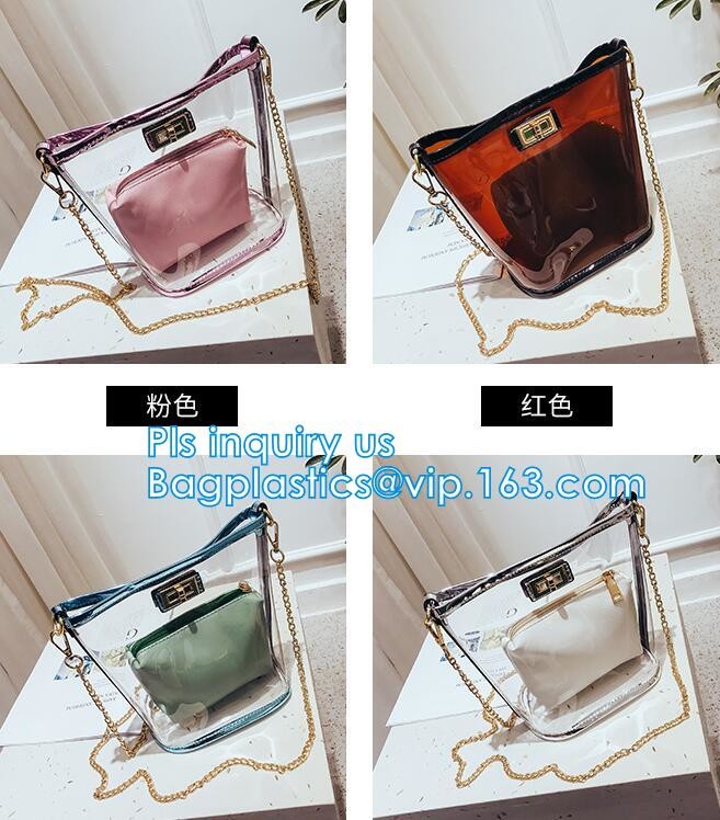 Gift bag clear shopping bag custom PVC plastic shopping bag, shiny pvc handle shopping hand bag clear tote bags ladies h