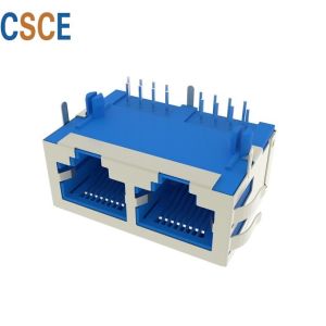 EMI RJ45 Female Ethernet Cable Jack , Right Angle RJ45 Connector 1 * 2Port