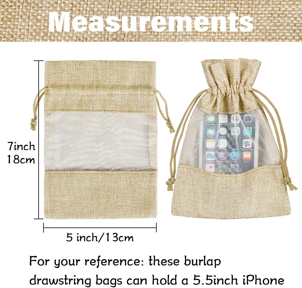 Lightweight Durable Burlap Sheer Bags Drawstring Gift Bag Jewelry Pouches for Candy Wedding Party Favor
