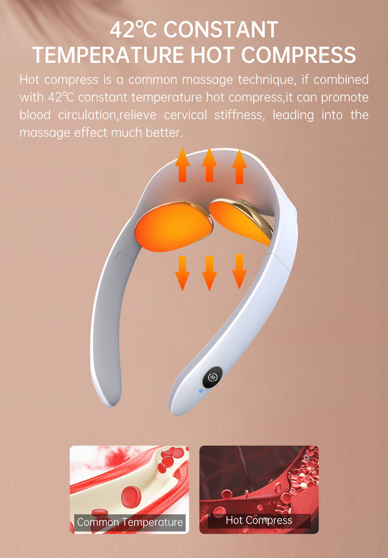 Mini Wireless Neck Massager TENS Pulse 500mAh Hot Compress Blood Circulation
