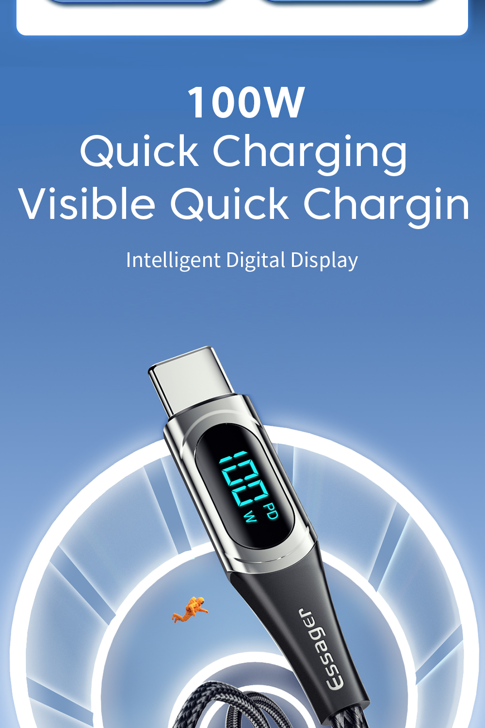 ESSAGER Digital Display PD USB C To C Charging Cable 100W 5A