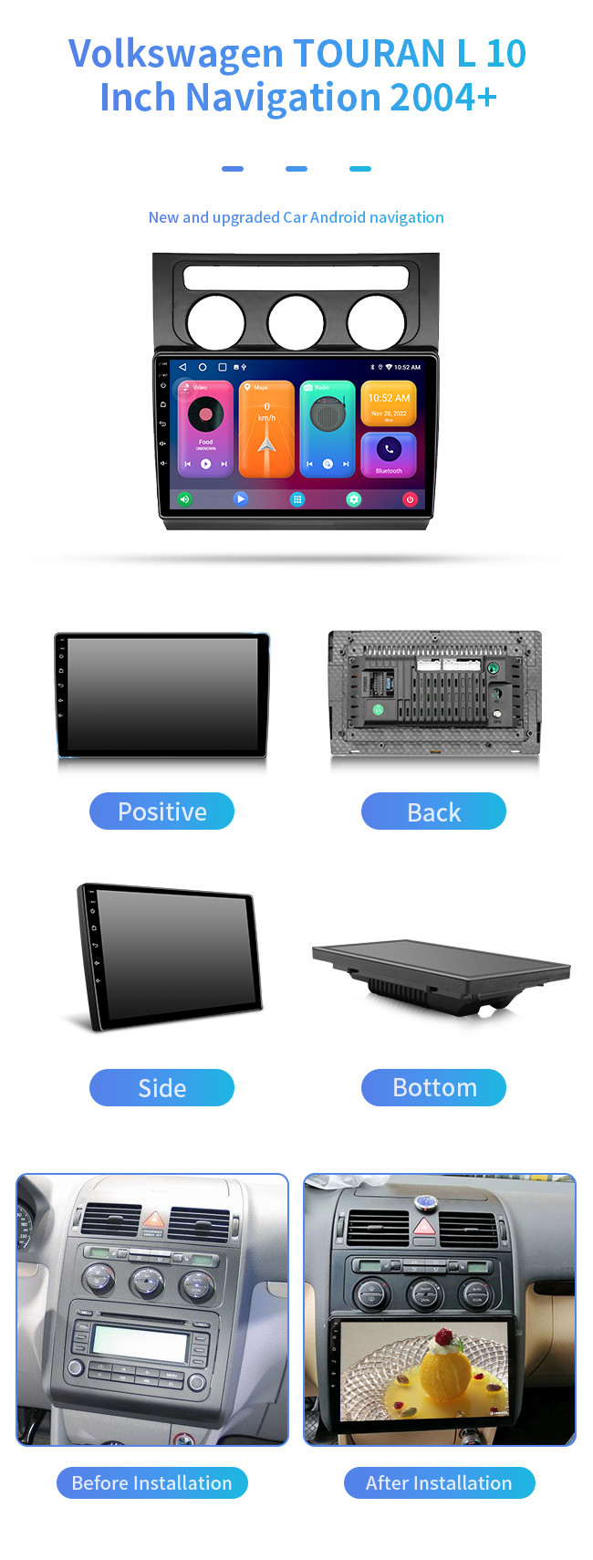 HD Large Screen Bluetooth And Navigation For Car For Volkswagen TOURAN L 2004+