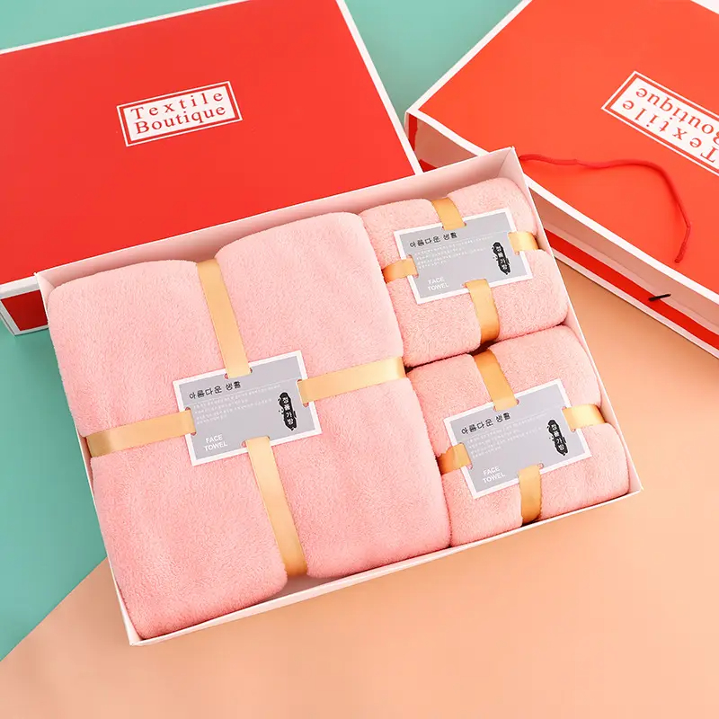 Superfine Fiber Rectangle Bath Towel Set for Thickened Coral Velvet Face Wash and Bath