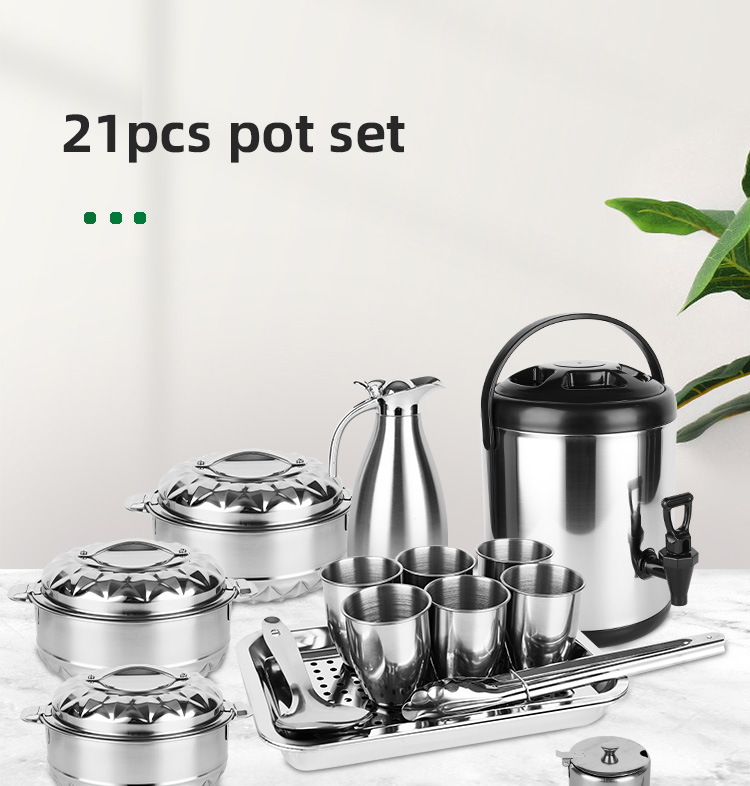 OEM/ODM Different Piece Cookware Set Custom Pots And Pans Wholesale 21pcs Stainless Steel Cooking Pot Set
