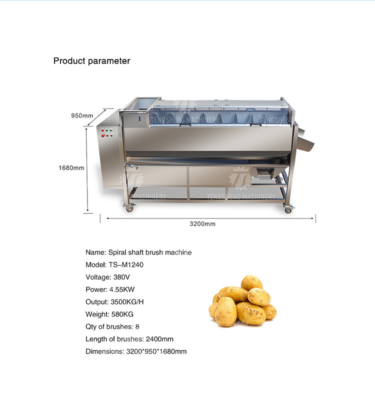 3500KG/H Vegetable Processing Machine Spiral Shaft Potato Peeling Machine