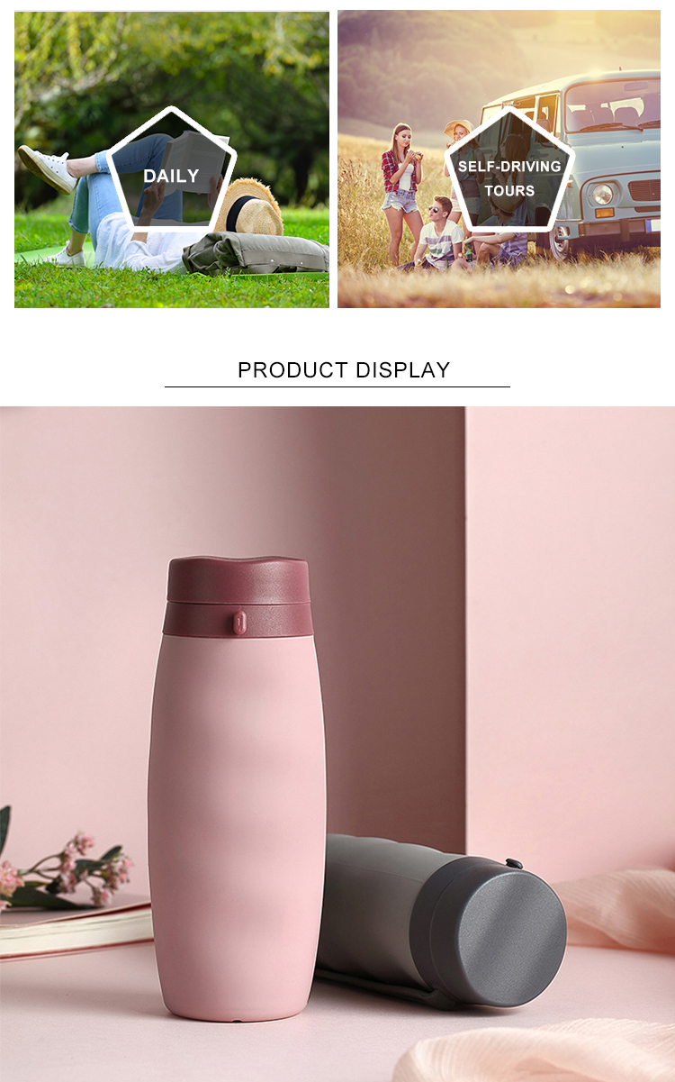 Lightweight 600Ml OEM Pink Collapsible Silicone Water Bottle