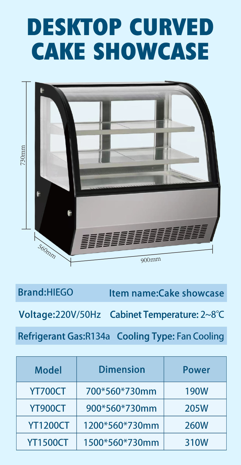 Floor Type Curved Glass Cake Display R600a Counter Pastry Display Chiller