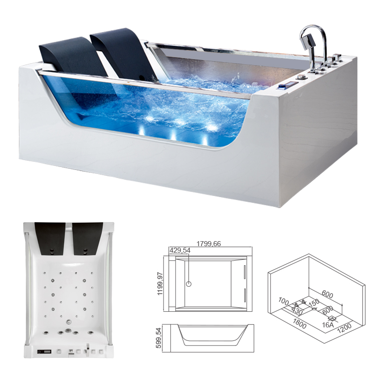 6ft 2 Person Corner Bathtub Luxury With Bubble Jet Whirlpool Waterfall Indoor