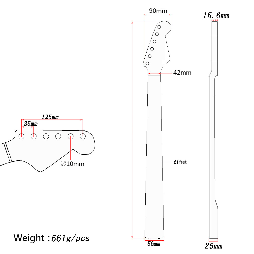 21 Frets Stratocaster Neck Maple Wood Electric Guitar Neck Replacement Skunk Stripe Adjustable Truss Rod