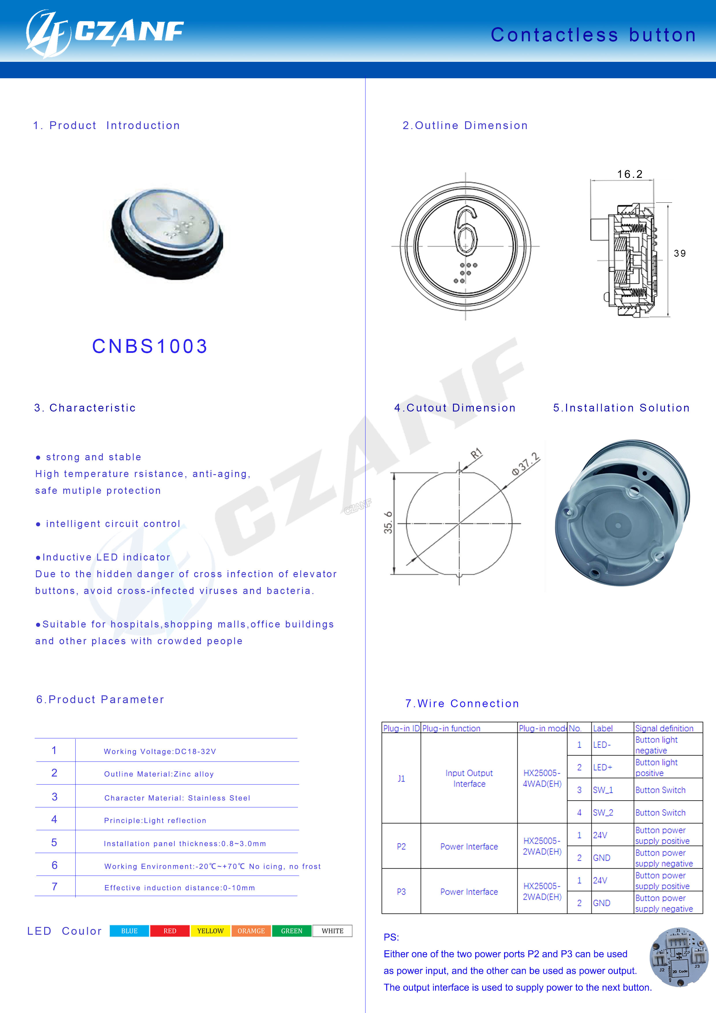 Round 37mm Stainless Steel Button Elevator Touchless Button Lift No Touch Button